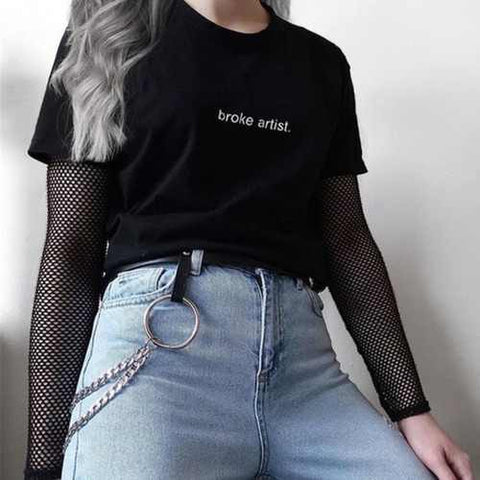 Broke Artist Black Graphic T-shirt Letters Printed Tumblr Gurnge Aesthetic Tee 80s 90s Girls Fashion Cool T Shirt Harajuku Tees